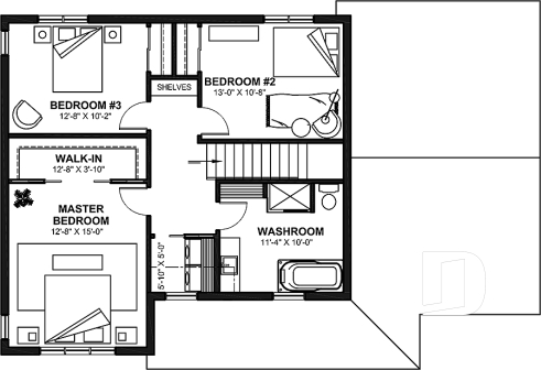 2nd level - 2-Storey 3 bedroom Farmhouse home design with garage, den, kitchen with large island and pantry - Oakville 2