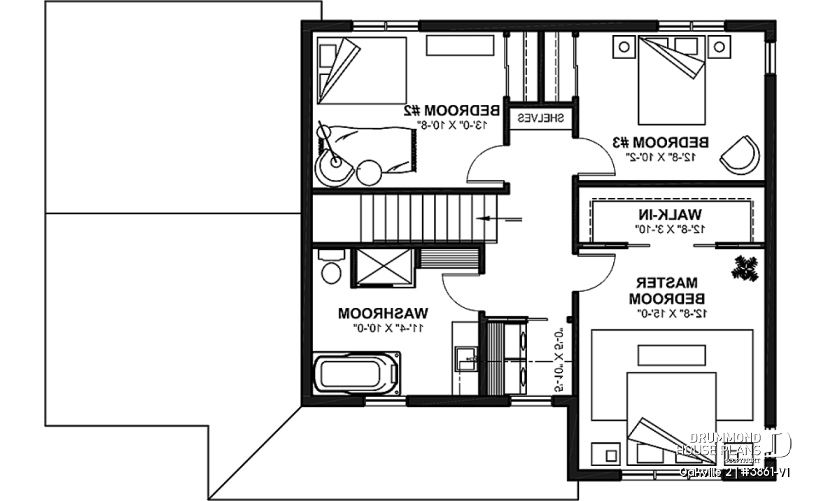 2nd level - 2-Storey 3 bedroom Farmhouse home design with garage, den, kitchen with large island and pantry - Oakville 2