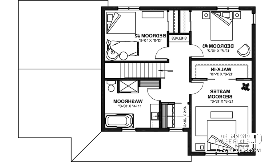 2nd level - 2-Storey 3 bedroom Farmhouse home design with garage, den, kitchen with large island and pantry - Oakville 2
