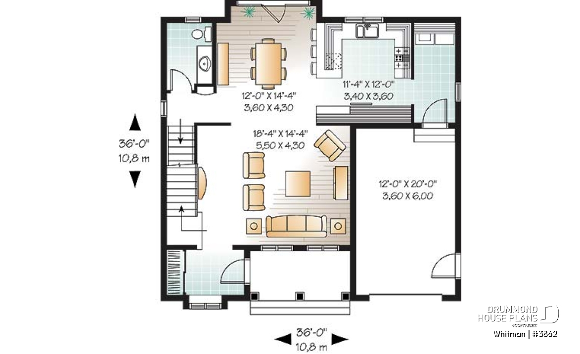 1st level - Affordable American style home plan with 3 bedrooms and master suite, garage - Whitman