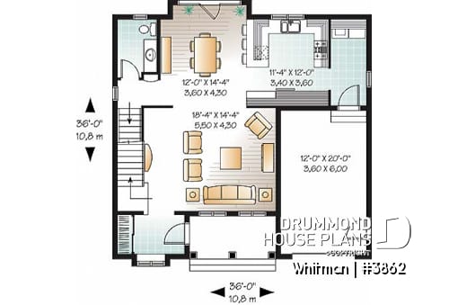 1st level - Affordable American style home plan with 3 bedrooms and master suite, garage - Whitman
