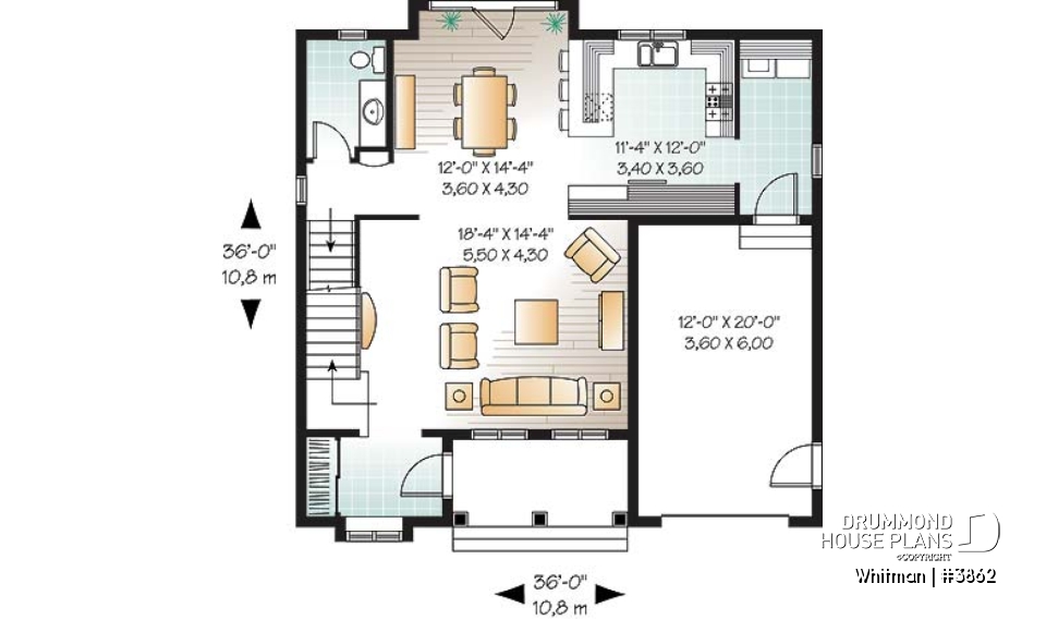1st level - Affordable American style home plan with 3 bedrooms and master suite, garage - Whitman