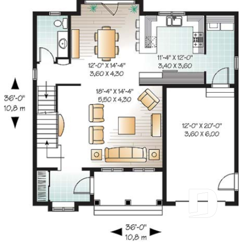 1st level - Affordable American style home plan with 3 bedrooms and master suite, garage - Whitman