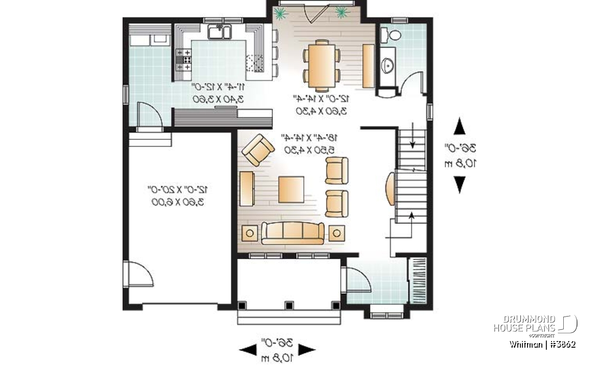 1st level - Affordable American style home plan with 3 bedrooms and master suite, garage - Whitman