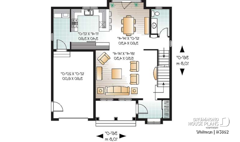 1st level - Affordable American style home plan with 3 bedrooms and master suite, garage - Whitman