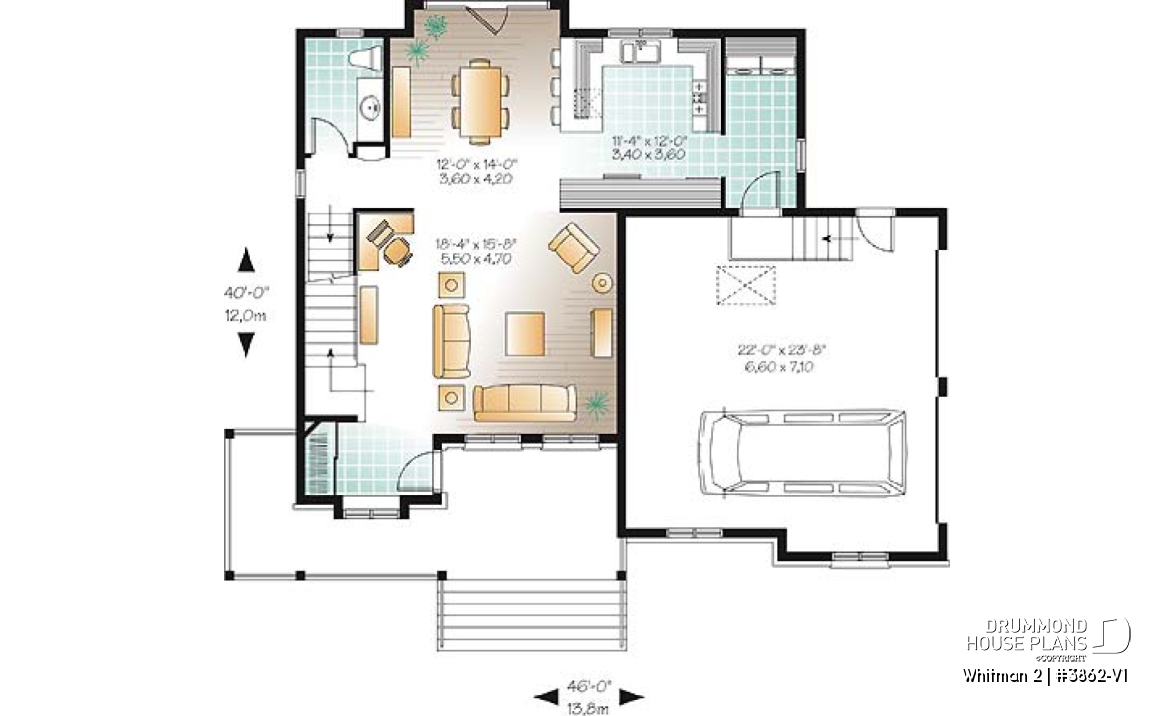 1st level - Great country house plan with master suite, well appointed kitchen and double garage - Whitman 2