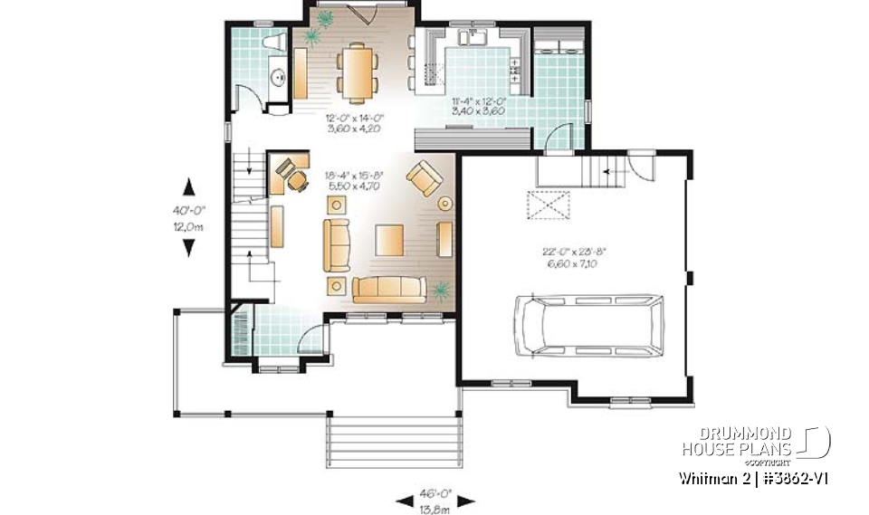 1st level - Great country house plan with master suite, well appointed kitchen and double garage - Whitman 2