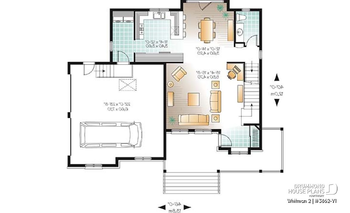 1st level - Great country house plan with master suite, well appointed kitchen and double garage - Whitman 2
