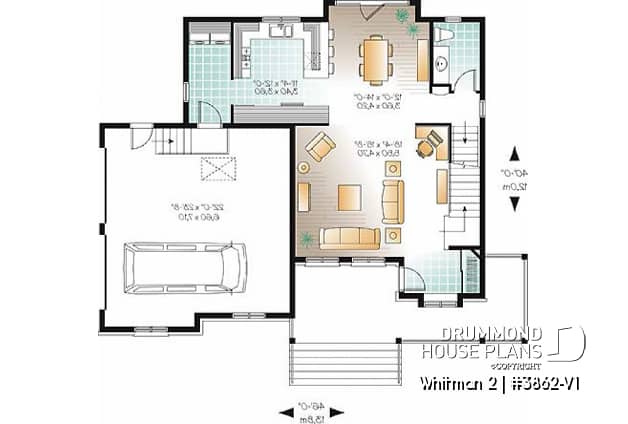 1st level - Great country house plan with master suite, well appointed kitchen and double garage - Whitman 2