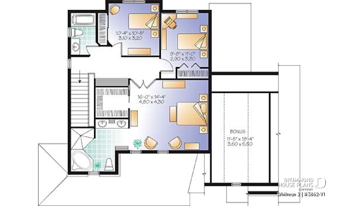 2nd level - Great country house plan with master suite, well appointed kitchen and double garage - Whitman 2