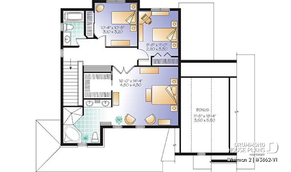 2nd level - Great country house plan with master suite, well appointed kitchen and double garage - Whitman 2