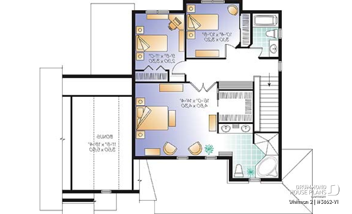 2nd level - Great country house plan with master suite, well appointed kitchen and double garage - Whitman 2