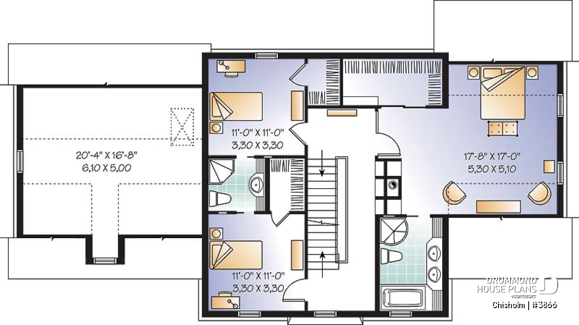 2nd level - Three-level family house plan with open-concept layout, home office, bonus room, and unfinished basement - Chisholm