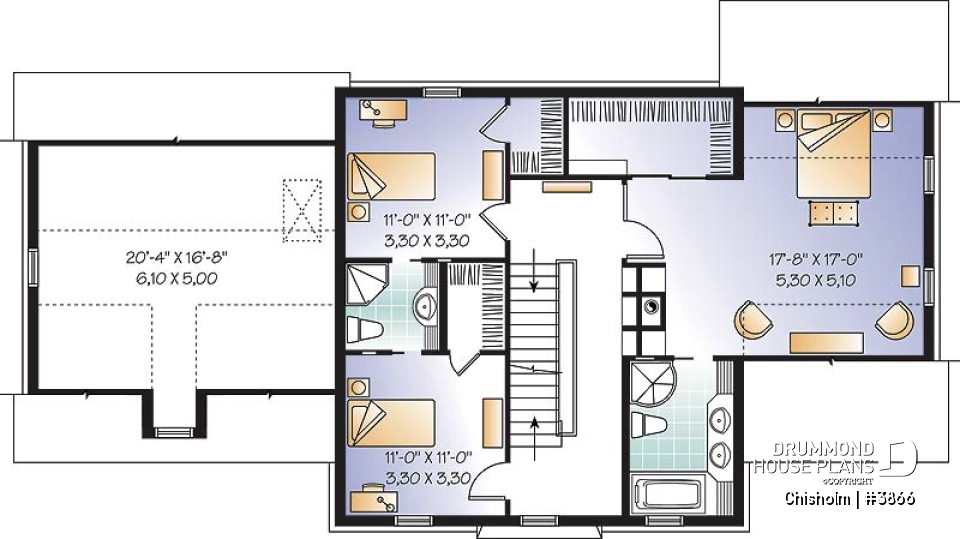 2nd level - Three-level family house plan with open-concept layout, home office, bonus room, and unfinished basement - Chisholm