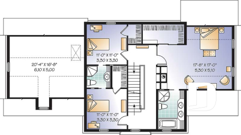 2nd level - Three-level family house plan with open-concept layout, home office, bonus room, and unfinished basement - Chisholm