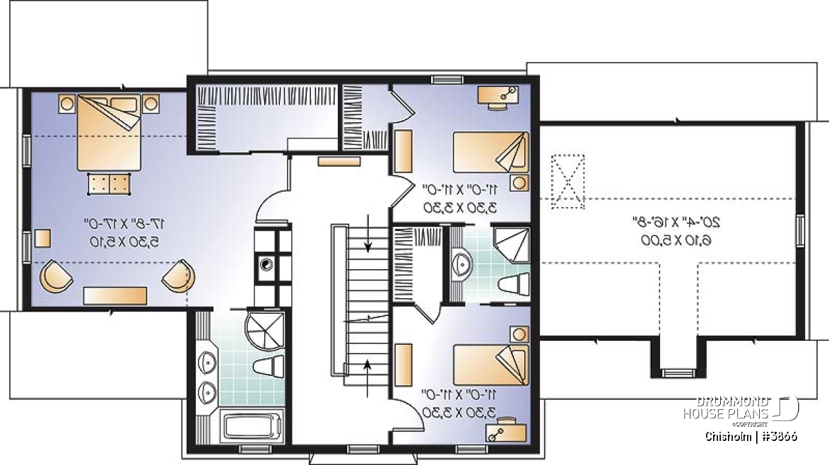 2nd level - Three-level family house plan with open-concept layout, home office, bonus room, and unfinished basement - Chisholm