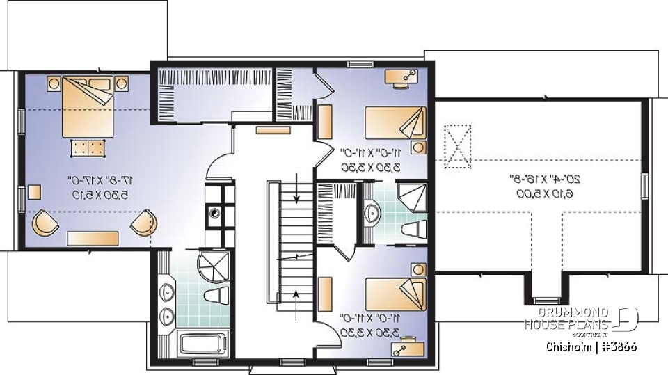 2nd level - Three-level family house plan with open-concept layout, home office, bonus room, and unfinished basement - Chisholm