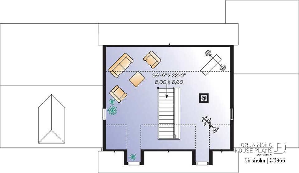Bonus space - Three-level family house plan with open-concept layout, home office, bonus room, and unfinished basement - Chisholm