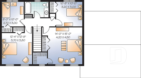 2nd level - 4 bedroom Cape Cod style house plan, simple construction, 2-car garage with bonus storage space - Ellington