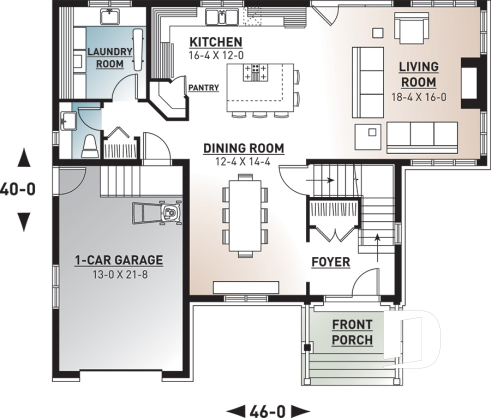 1st level - 4 bedroom, 3 bathroom Cap Cod house plan, large kitchen with island, formal dining, living room, fireplace - Stephenson