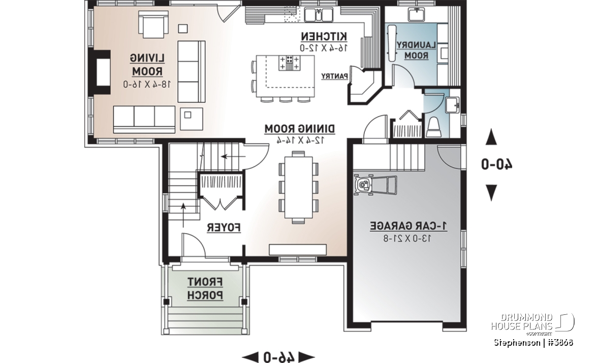 1st level - 4 bedroom, 3 bathroom Cap Cod house plan, large kitchen with island, formal dining, living room, fireplace - Stephenson