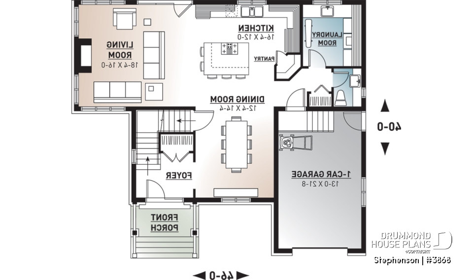 1st level - 4 bedroom, 3 bathroom Cap Cod house plan, large kitchen with island, formal dining, living room, fireplace - Stephenson