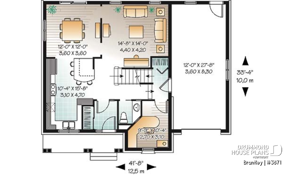 1st level - English style house plan, adjoining secondary bedrooms, large kitchen island, unfinished full basement - Brantley