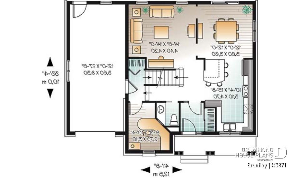 1st level - English style house plan, adjoining secondary bedrooms, large kitchen island, unfinished full basement - Brantley