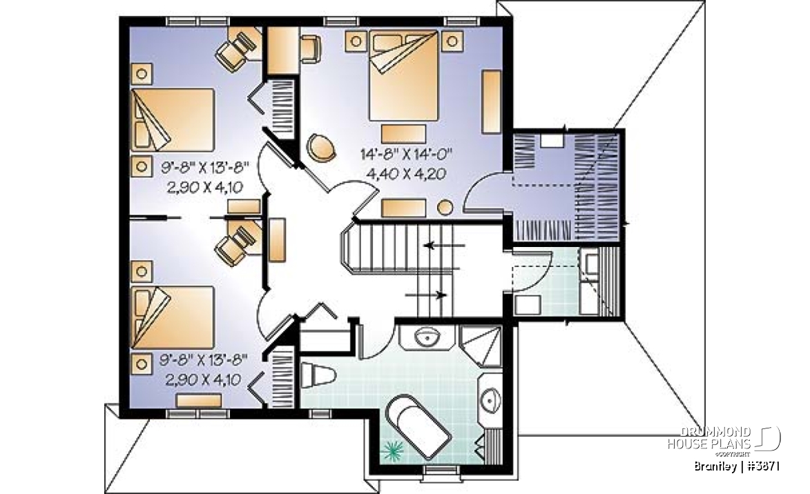 2nd level - English style house plan, adjoining secondary bedrooms, large kitchen island, unfinished full basement - Brantley