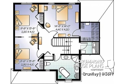 2nd level - English style house plan, adjoining secondary bedrooms, large kitchen island - Brantley
