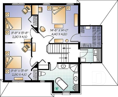 2nd level - English style house plan, adjoining secondary bedrooms, large kitchen island, unfinished full basement - Brantley