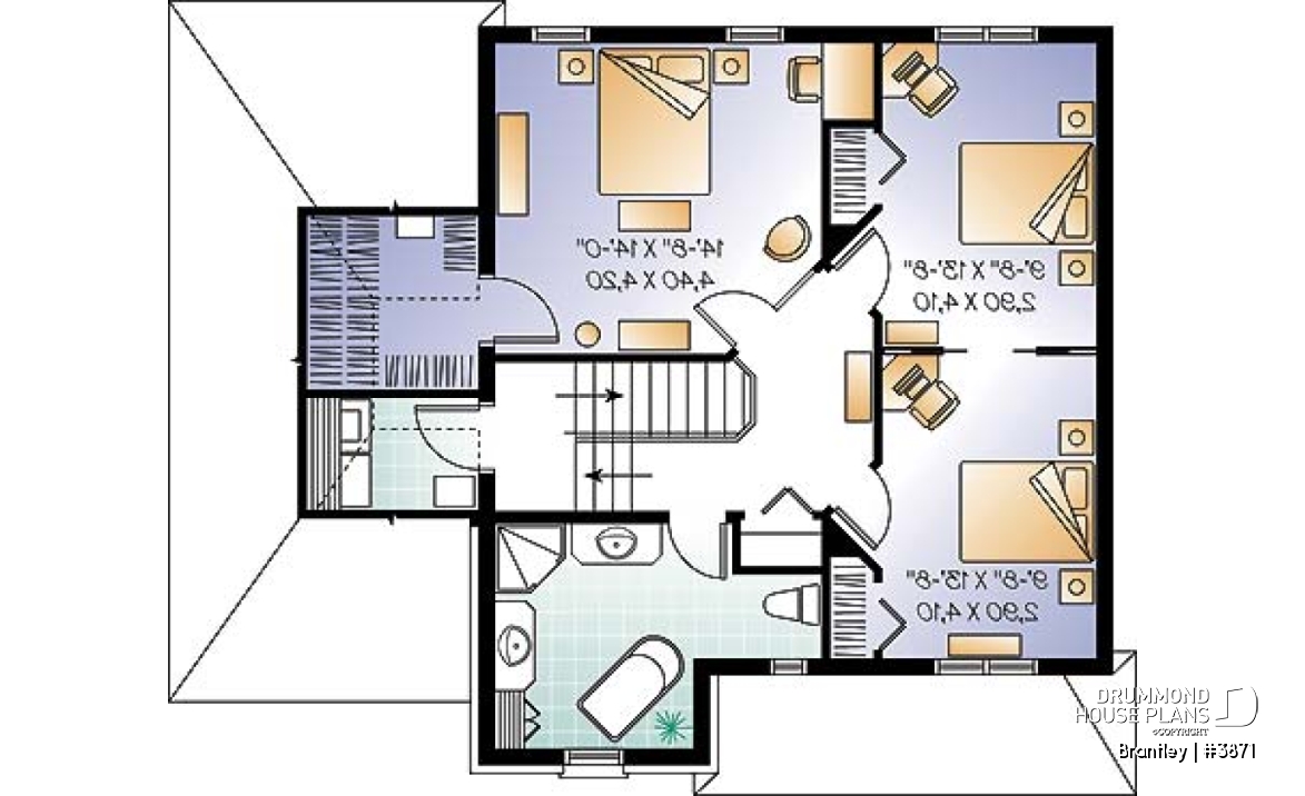 2nd level - English style house plan, adjoining secondary bedrooms, large kitchen island, unfinished full basement - Brantley