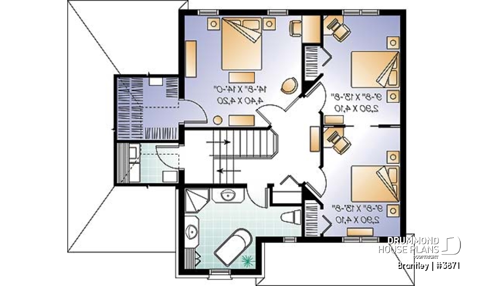 2nd level - English style house plan, adjoining secondary bedrooms, large kitchen island, unfinished full basement - Brantley