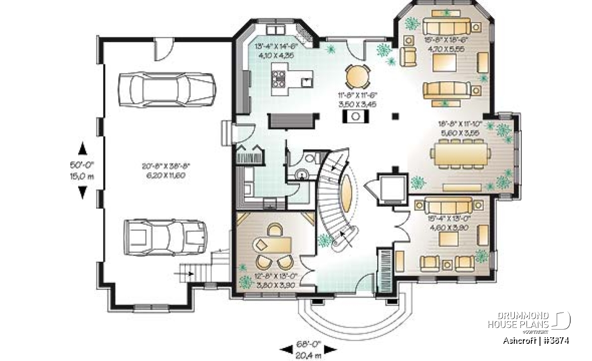 1st level - Superb 4 bedroom European house plan with home elevator, master suite, large bonus room and a triple garage - Ashcroft