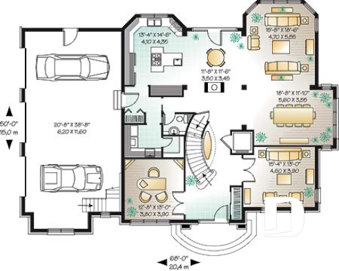 1st level - Superb 4 bedroom European house plan with home elevator, master suite, large bonus room and a triple garage - Ashcroft