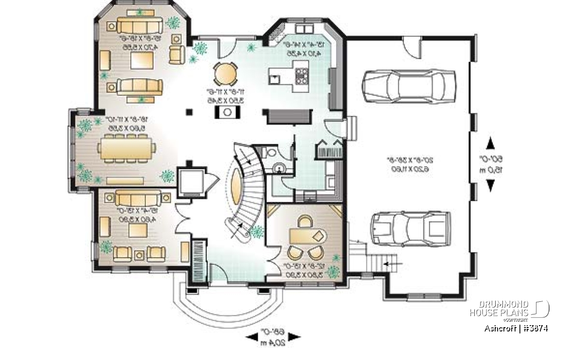 1st level - Superb 4 bedroom European house plan with home elevator, master suite, large bonus room and a triple garage - Ashcroft
