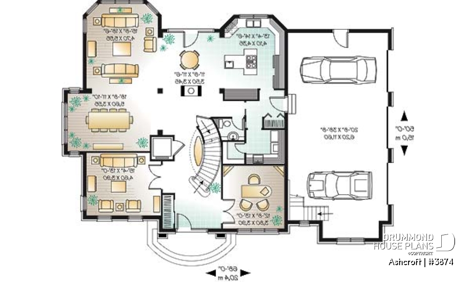 1st level - Superb 4 bedroom European house plan with home elevator, master suite, large bonus room and a triple garage - Ashcroft