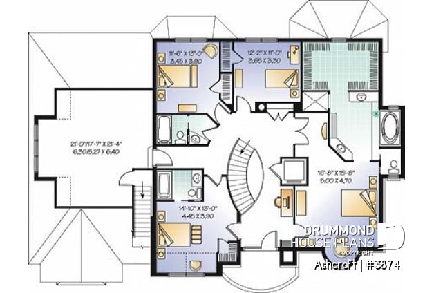2nd level - Superb 4 bedroom European house plan with home elevator, master suite, large bonus room and a triple garage - Ashcroft