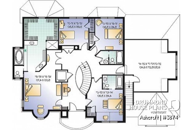 2nd level - Superb 4 bedroom European house plan with home elevator, master suite, large bonus room and a triple garage - Ashcroft