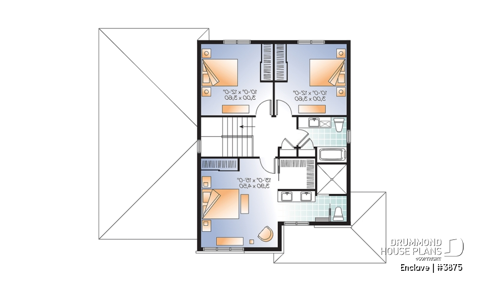 2nd level - Affordable2 story modern house plan with garage, master suite, 3 beds, 2.5 baths, fireplace in kitchen - Enclave