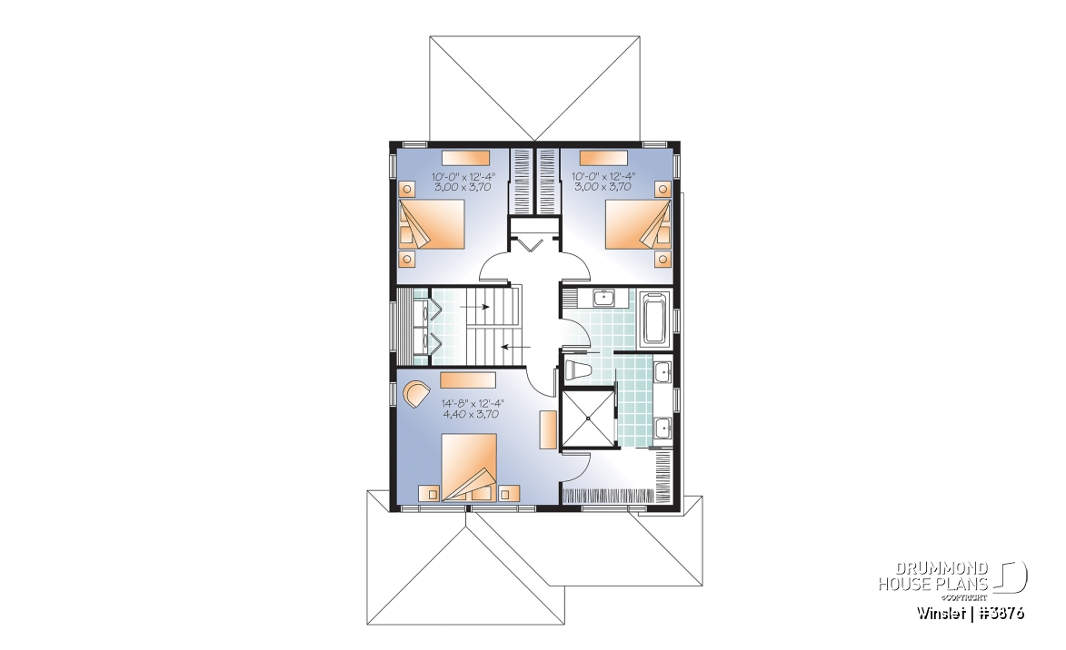 2nd level - Modern narrow lot house plan with garage, large kitchen, 3 bedrooms, master with ensuite, covered terrace - Winslet