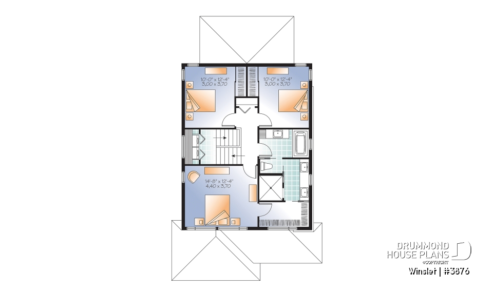 2nd level - Modern narrow lot house plan with garage, large kitchen, 3 bedrooms, master with ensuite, covered terrace - Winslet
