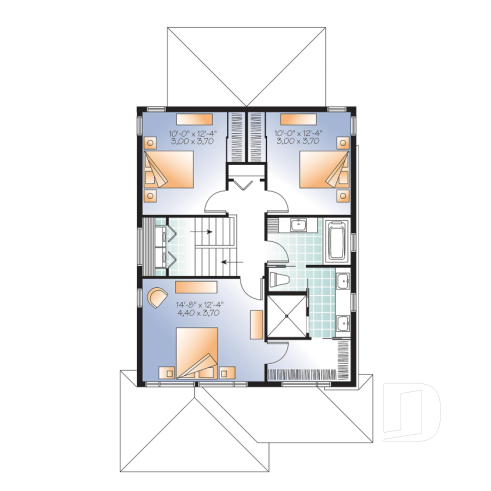 2nd level - Modern narrow lot house plan with garage, large kitchen, 3 bedrooms, master with ensuite, covered terrace - Winslet