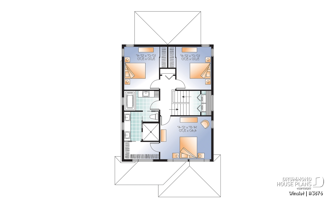 2nd level - Modern narrow lot house plan with garage, large kitchen, 3 bedrooms, master with ensuite, covered terrace - Winslet