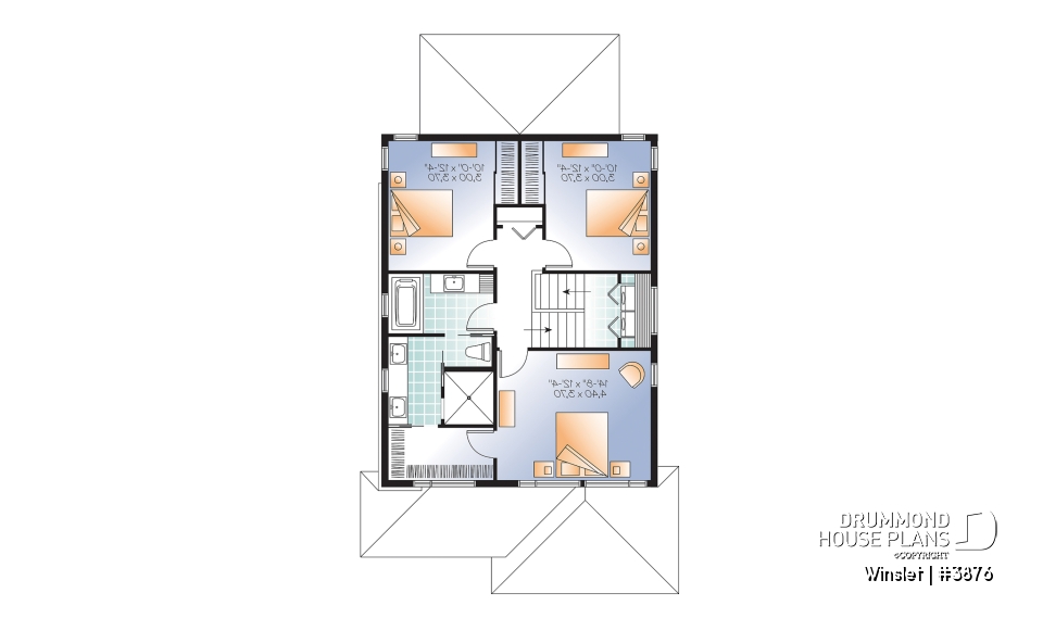 2nd level - Modern narrow lot house plan with garage, large kitchen, 3 bedrooms, master with ensuite, covered terrace - Winslet