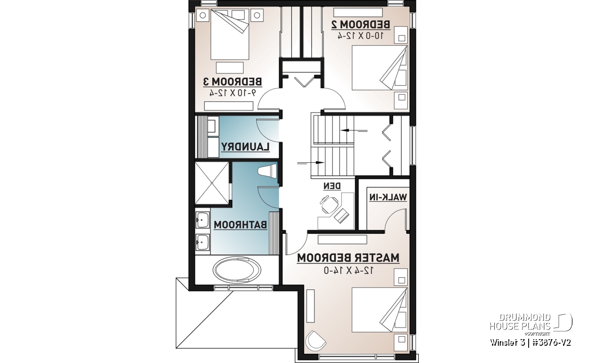 2nd level - Modern 2 storey-home plan for narrow-lot, with garage, 3 bedrooms, open layout, laundry room on second floor - Winslet 3