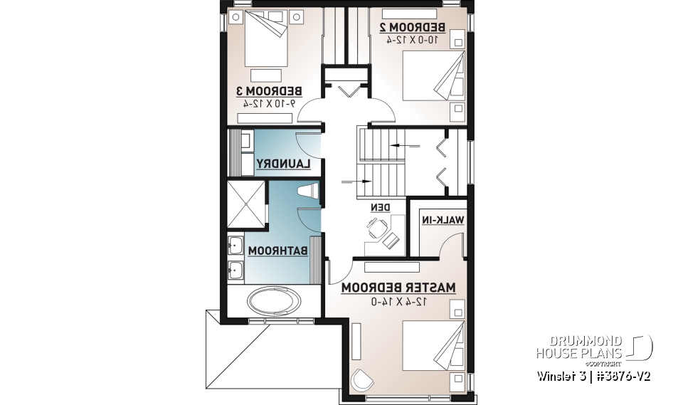2nd level - Modern 2 storey-home plan for narrow-lot, with garage, 3 bedrooms, open layout, laundry room on second floor - Winslet 3