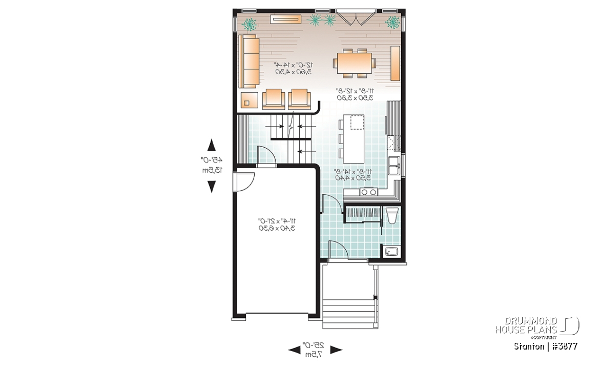 1st level - 2-storey contemporary house plan 3 bedroom with garage, master suite, open floor plan, narrow lots - Stanton