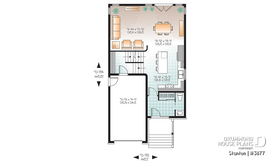 1st level - 2-storey contemporary house plan 3 bedroom with garage, master suite, open floor plan, narrow lots - Stanton
