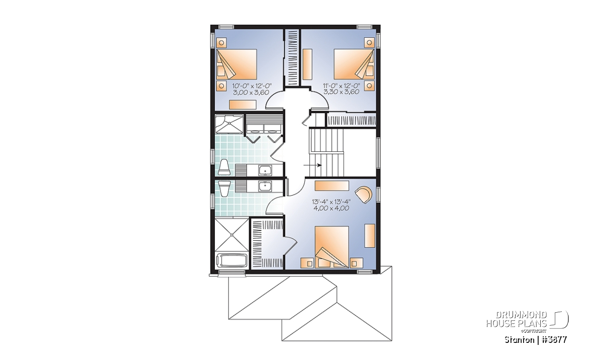 2nd level - 2-storey contemporary house plan 3 bedroom with garage, master suite, open floor plan, narrow lots - Stanton